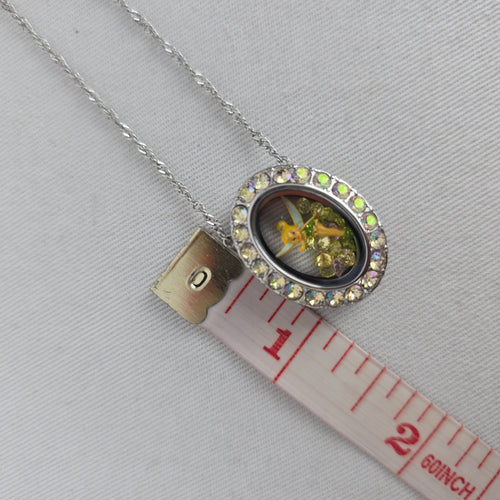 Disney Tinker Bell Silver-Tone Floating Crystal Oval Locket Necklace