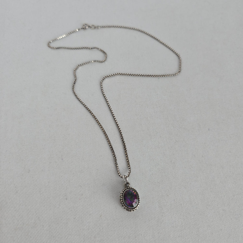 Sterling Silver 925 Oval Mystic Topaz Rainbow Stone Pendant Necklace