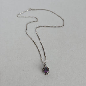 Sterling Silver 925 Oval Mystic Topaz Rainbow Stone Pendant Necklace
