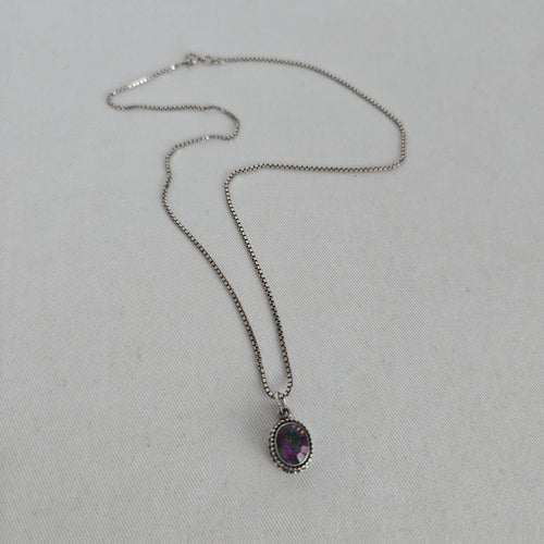 Sterling Silver 925 Oval Mystic Topaz Rainbow Stone Pendant Necklace