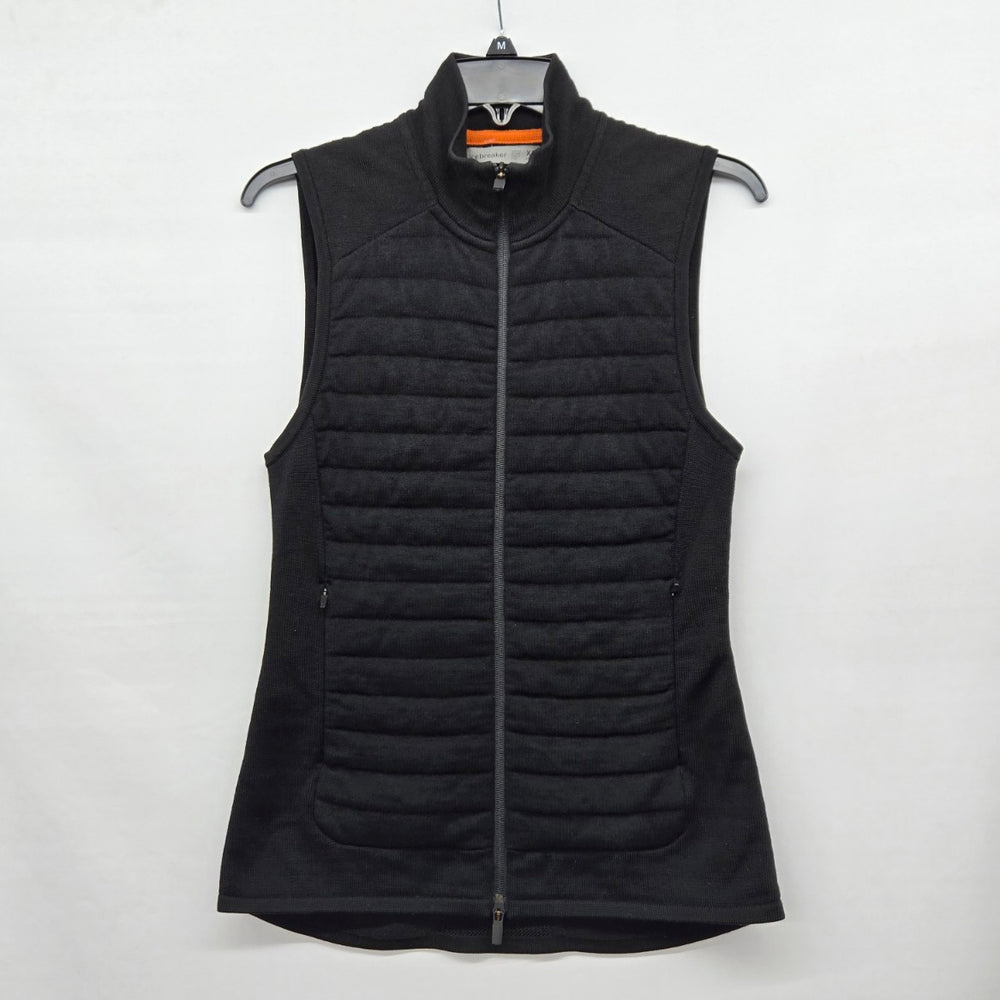 Icebreaker ZoneKnit Black Wool Quilted Full-Zip Vest - Size XS