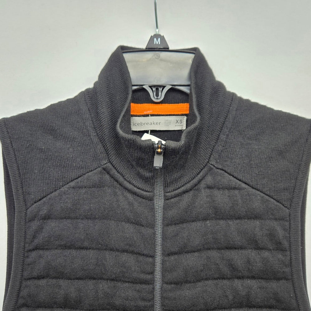 Icebreaker ZoneKnit Black Wool Quilted Full-Zip Vest - Size XS