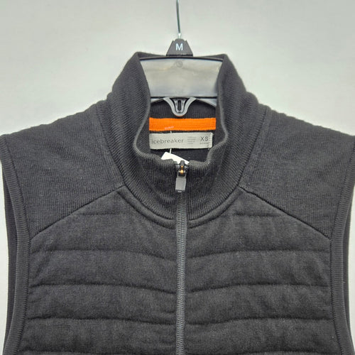 Icebreaker ZoneKnit Black Wool Quilted Full-Zip Vest - Size XS