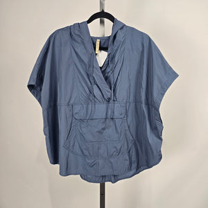 XCVI Blue Hooded Nylon Poncho Pullover Top - Size M/L