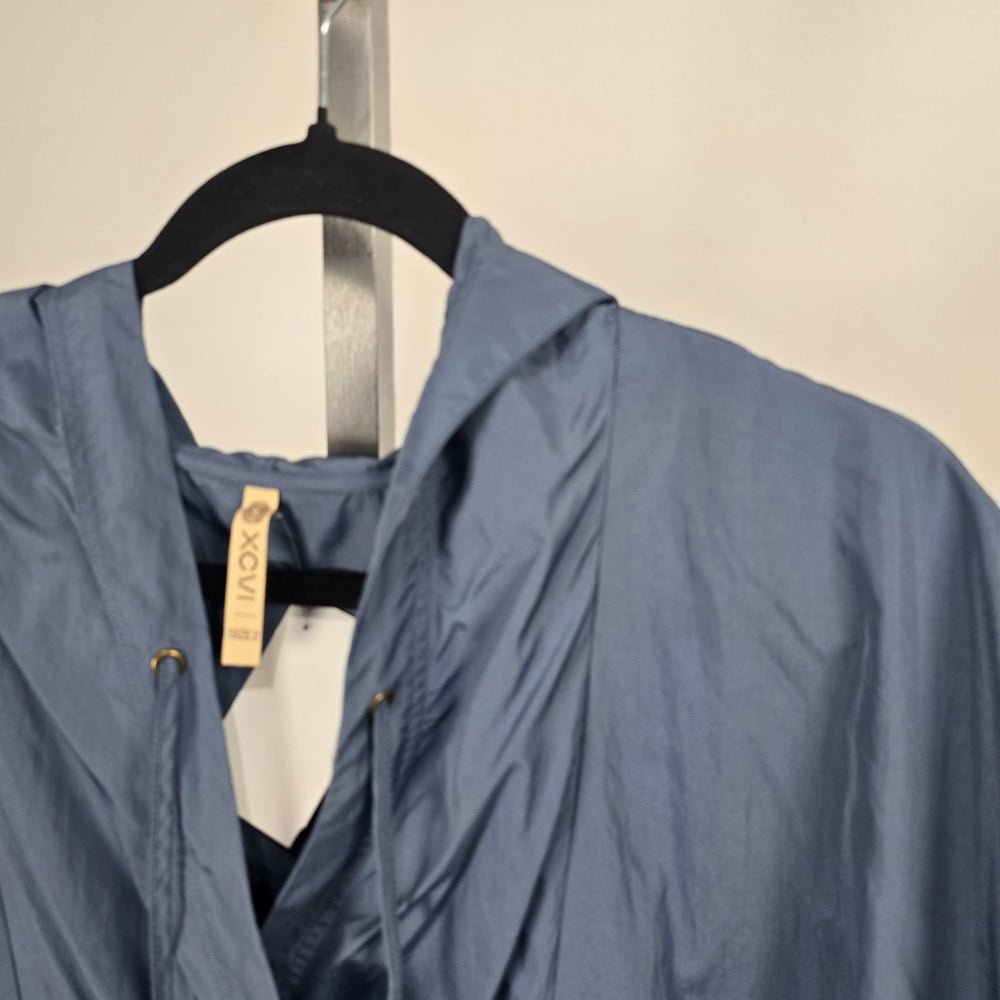 XCVI Blue Hooded Nylon Poncho Pullover Top - Size M/L