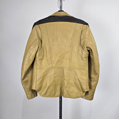 Vintage Tan & Brown Leather Moto Biker Jacket with Racing Stripes - Size S