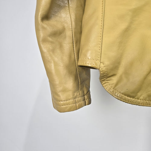 Vintage Tan & Brown Leather Moto Biker Jacket with Racing Stripes - Size S