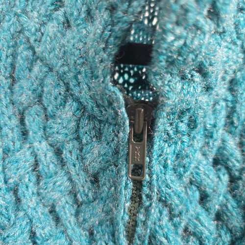 Vintage Handmade Teal Cable Knit Full Zip Cardigan Sweater - Size M/L
