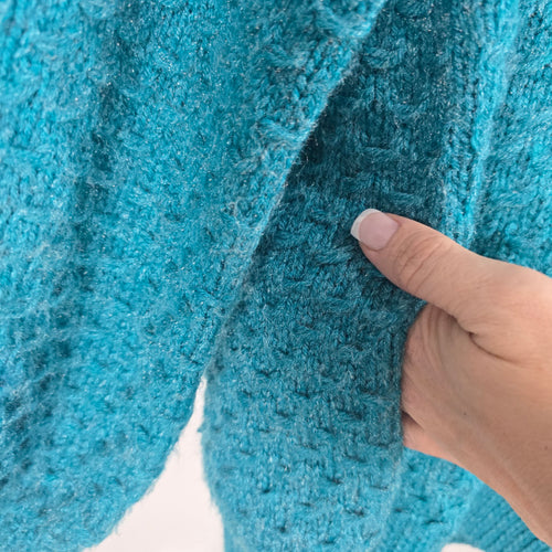 Vintage Handmade Teal Cable Knit Full Zip Cardigan Sweater - Size M/L