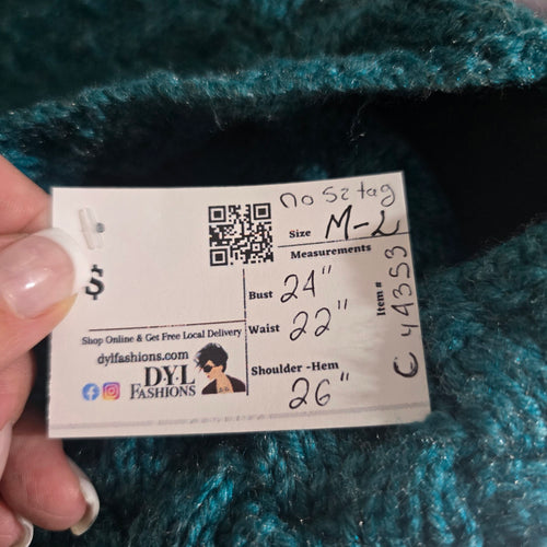 Vintage Handmade Teal Cable Knit Full Zip Cardigan Sweater - Size M/L