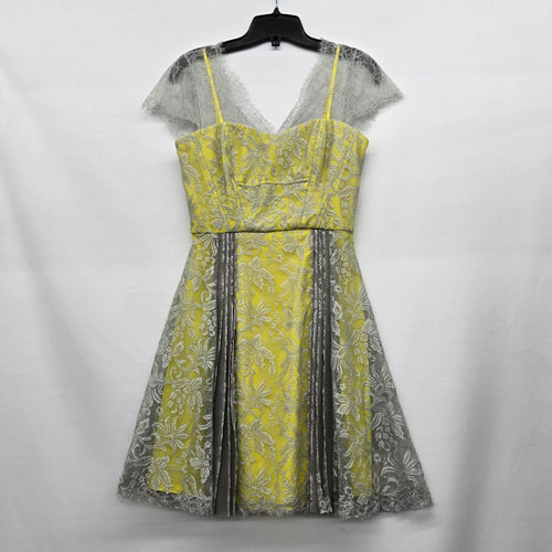 BCBGMAXAZRIA Yellow & Gray Metallic Lace Fit & Flare Dress - Size 0