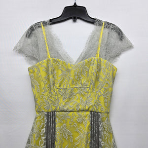 BCBGMAXAZRIA Yellow & Gray Metallic Lace Fit & Flare Dress - Size 0