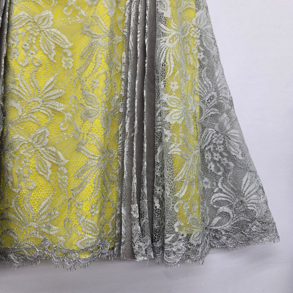 BCBGMAXAZRIA Yellow & Gray Metallic Lace Fit & Flare Dress - Size 0