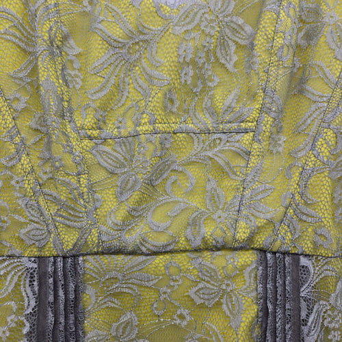 BCBGMAXAZRIA Yellow & Gray Metallic Lace Fit & Flare Dress - Size 0