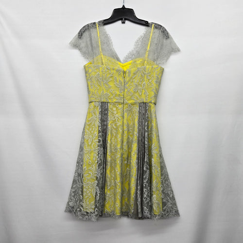 BCBGMAXAZRIA Yellow & Gray Metallic Lace Fit & Flare Dress - Size 0