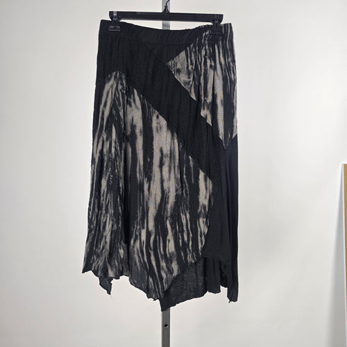 Black & Gray Asymmetrical Patchwork Midi Skirt - Size M