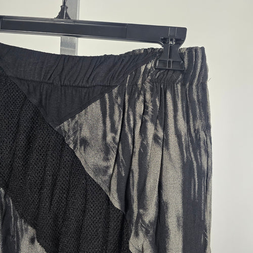 Black & Gray Asymmetrical Patchwork Midi Skirt - Size M