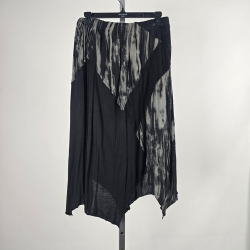 Black & Gray Asymmetrical Patchwork Midi Skirt - Size M
