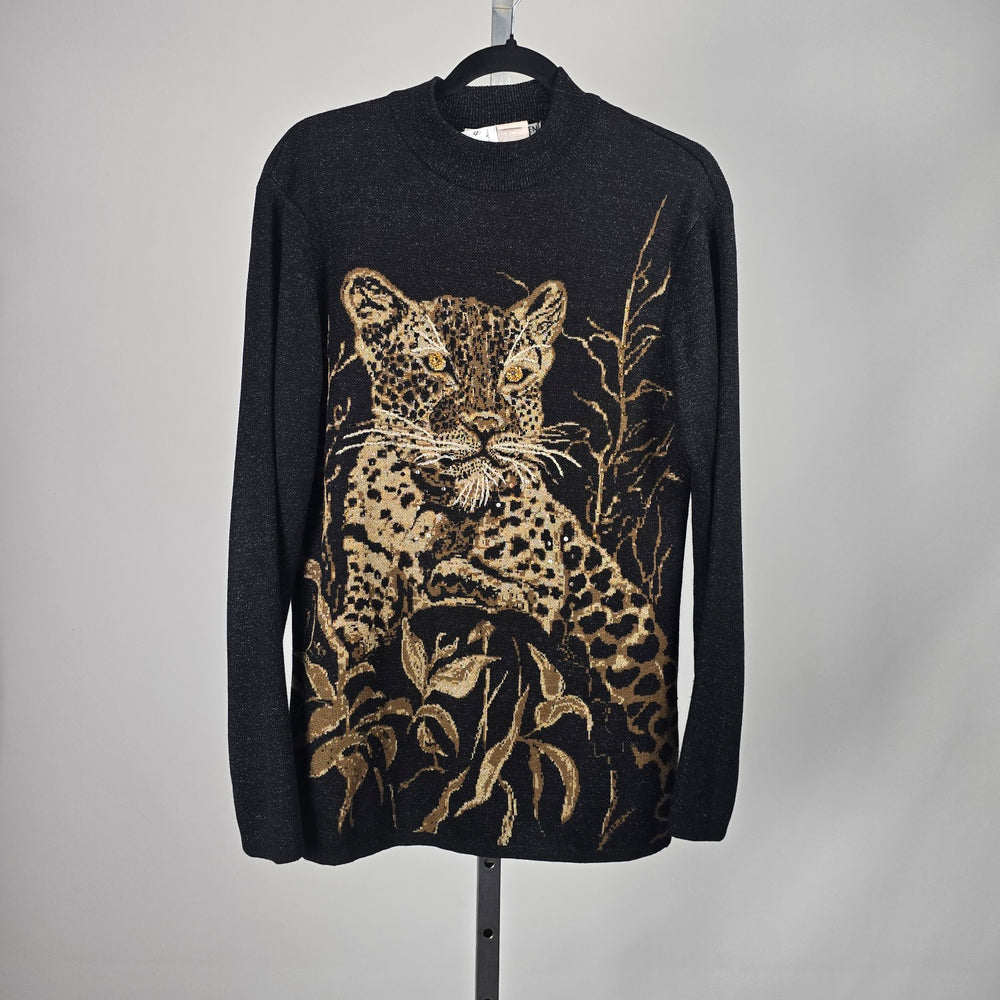 Nancy Bolen City Girl Black Leopard Knit Sweater – Size M