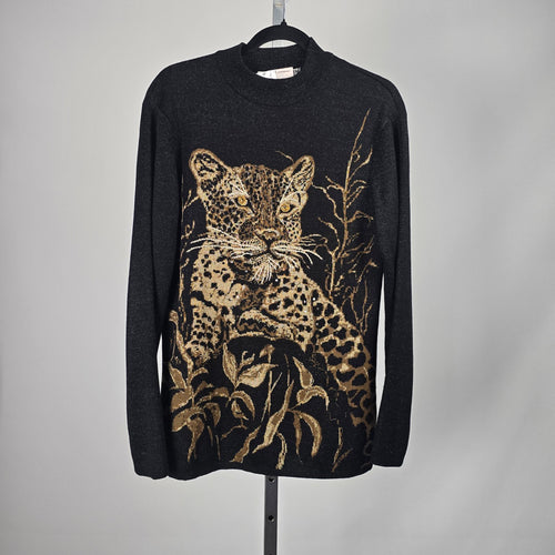 Nancy Bolen City Girl Black Leopard Knit Sweater – Size M
