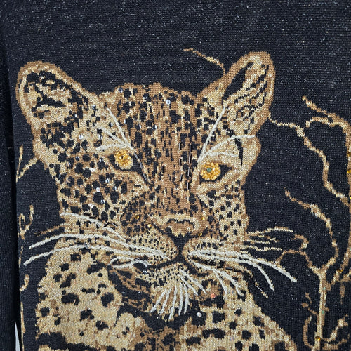 Nancy Bolen City Girl Black Leopard Knit Sweater – Size M