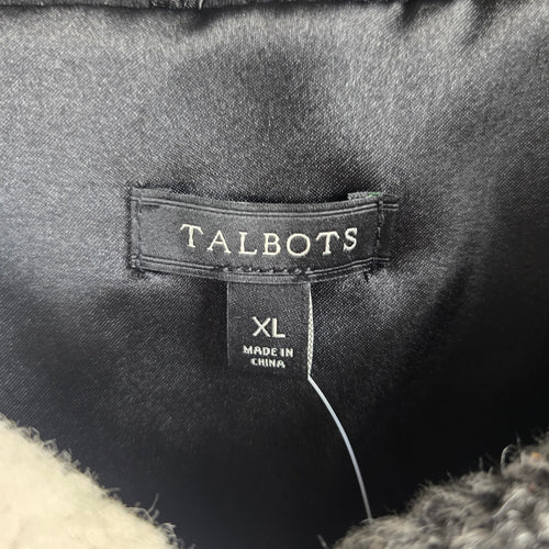 Talbots Black Gray & Ivory Buffalo Check Faux Fur Vest – Size XL