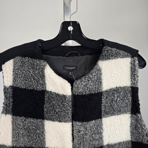 Talbots Black Gray & Ivory Buffalo Check Faux Fur Vest – Size XL