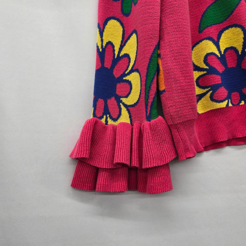 OXKNIT Pink Multicolor Floral Ruffle Sleeve Sweater - Size XL