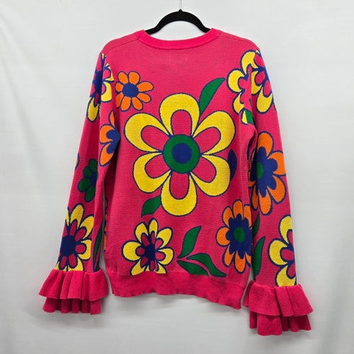 OXKNIT Pink Multicolor Floral Ruffle Sleeve Sweater - Size XL