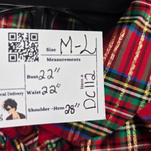 Women’s Red Tartan Plaid Ruffle Front Blouse Long Sleeve - Size M-L