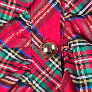 Women’s Red Tartan Plaid Ruffle Front Blouse Long Sleeve - Size M-L