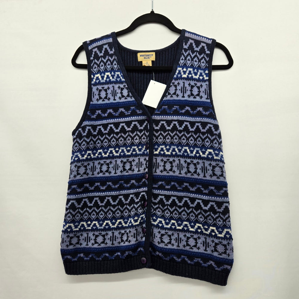 Vintage Northwest Navy Blue Geometric Knit Sweater Vest - Size M