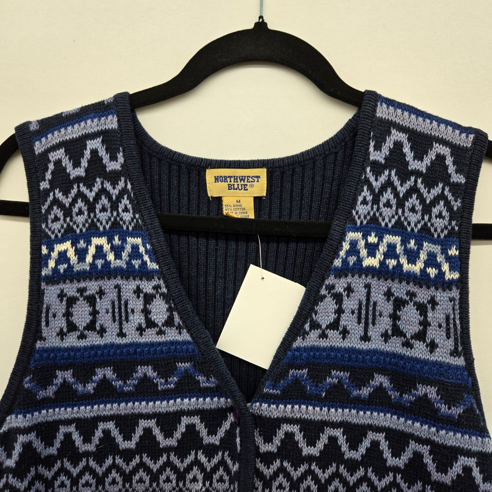Vintage Northwest Navy Blue Geometric Knit Sweater Vest - Size M