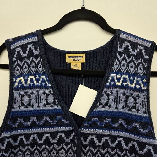Vintage Northwest Navy Blue Geometric Knit Sweater Vest - Size M