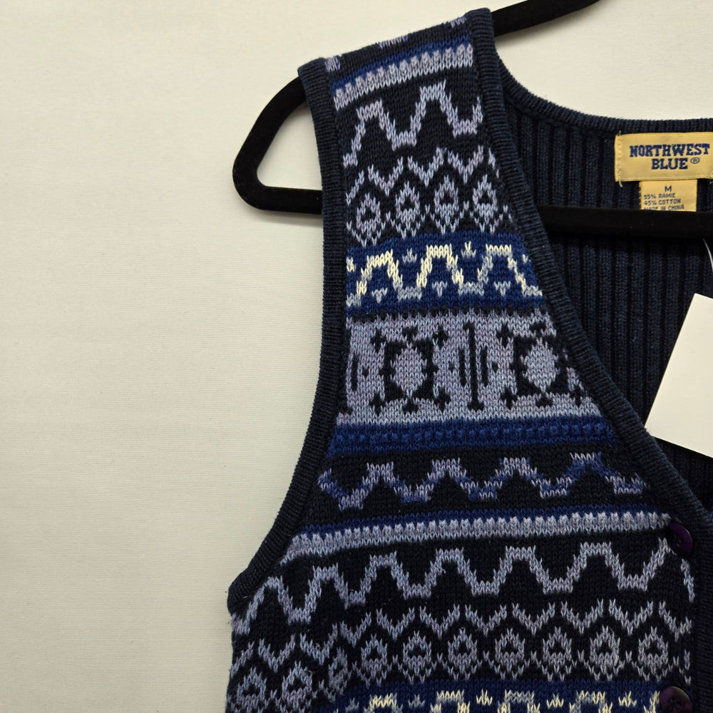 Vintage Northwest Navy Blue Geometric Knit Sweater Vest - Size M