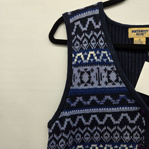 Vintage Northwest Navy Blue Geometric Knit Sweater Vest - Size M