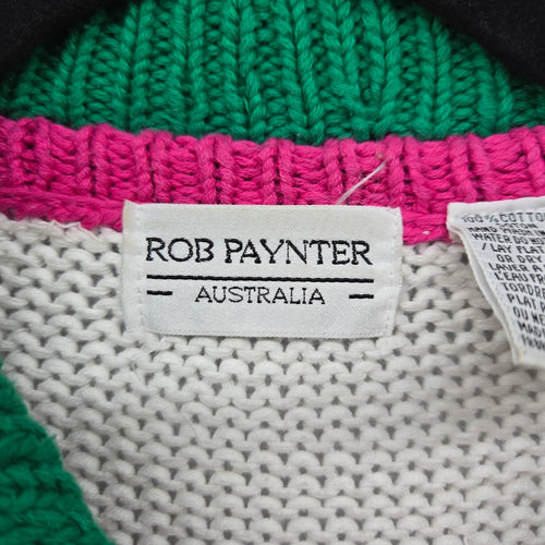 Vintage Rob Paynter Australia Balloon Cream Green Knit Cardigan - Size M