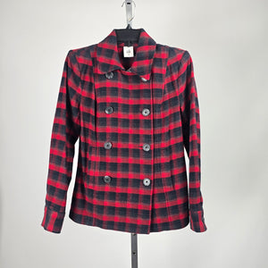 Cabi Women’s Red Black Buffalo Plaid Double Breasted Jacket - Size XS