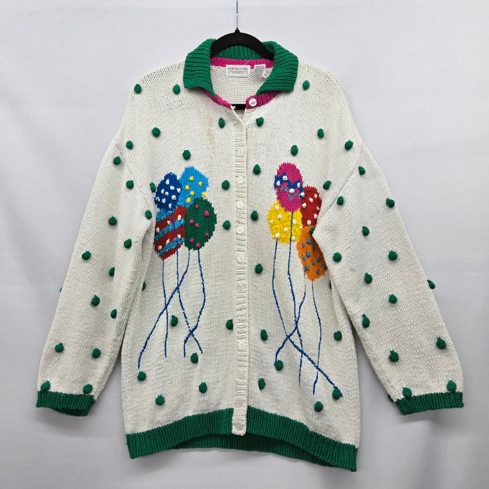 Vintage Rob Paynter Australia Balloon Cream Green Knit Cardigan - Size M