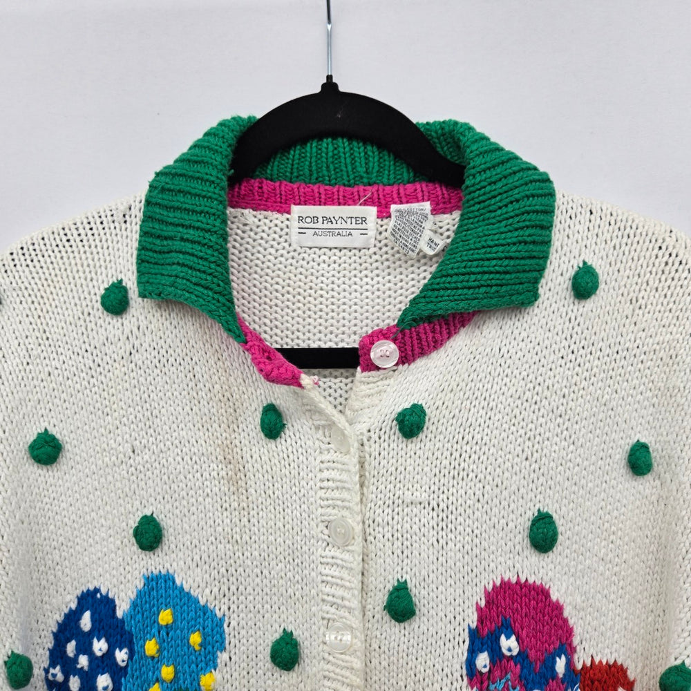 Vintage Rob Paynter Australia Balloon Cream Green Knit Cardigan - Size M