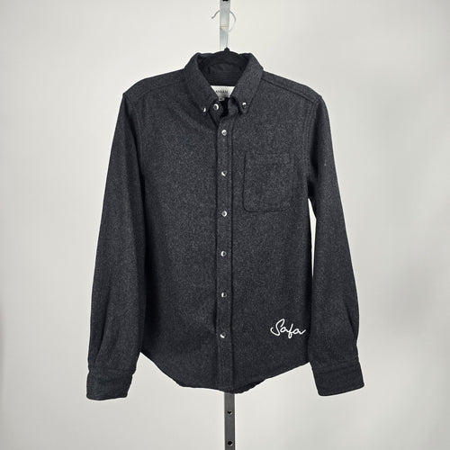 ANIÁN Charcoal Recycled Wool Button-Up Shirt Jacket - Size M