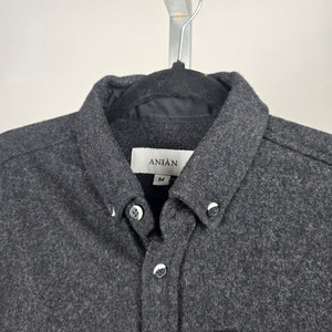 ANIÁN Charcoal Recycled Wool Button-Up Shirt Jacket - Size M