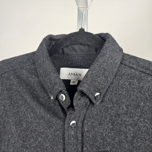 ANIÁN Charcoal Recycled Wool Button-Up Shirt Jacket - Size M