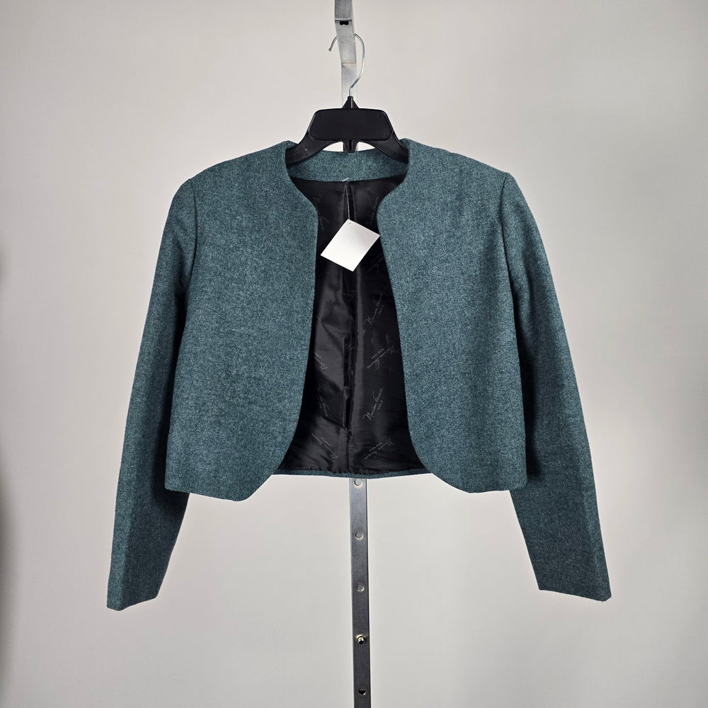 Vintage Marissa Ferrere Teal Tweed Cropped Collarless Blazer - Size S-M