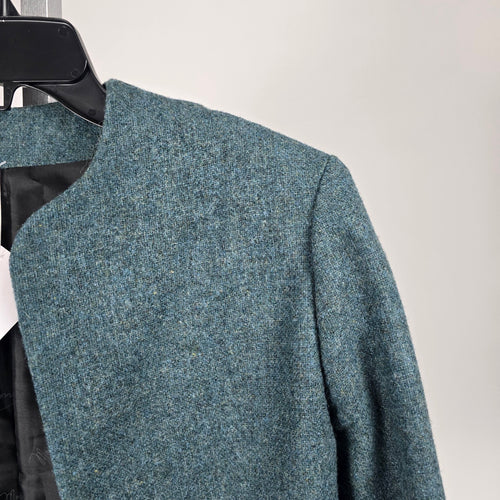 Vintage Marissa Ferrere Teal Tweed Cropped Collarless Blazer - Size S-M