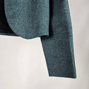Vintage Marissa Ferrere Teal Tweed Cropped Collarless Blazer - Size S-M