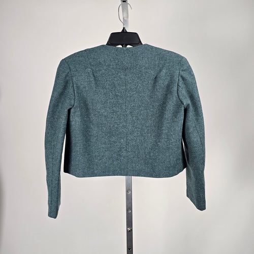 Vintage Marissa Ferrere Teal Tweed Cropped Collarless Blazer - Size S-M