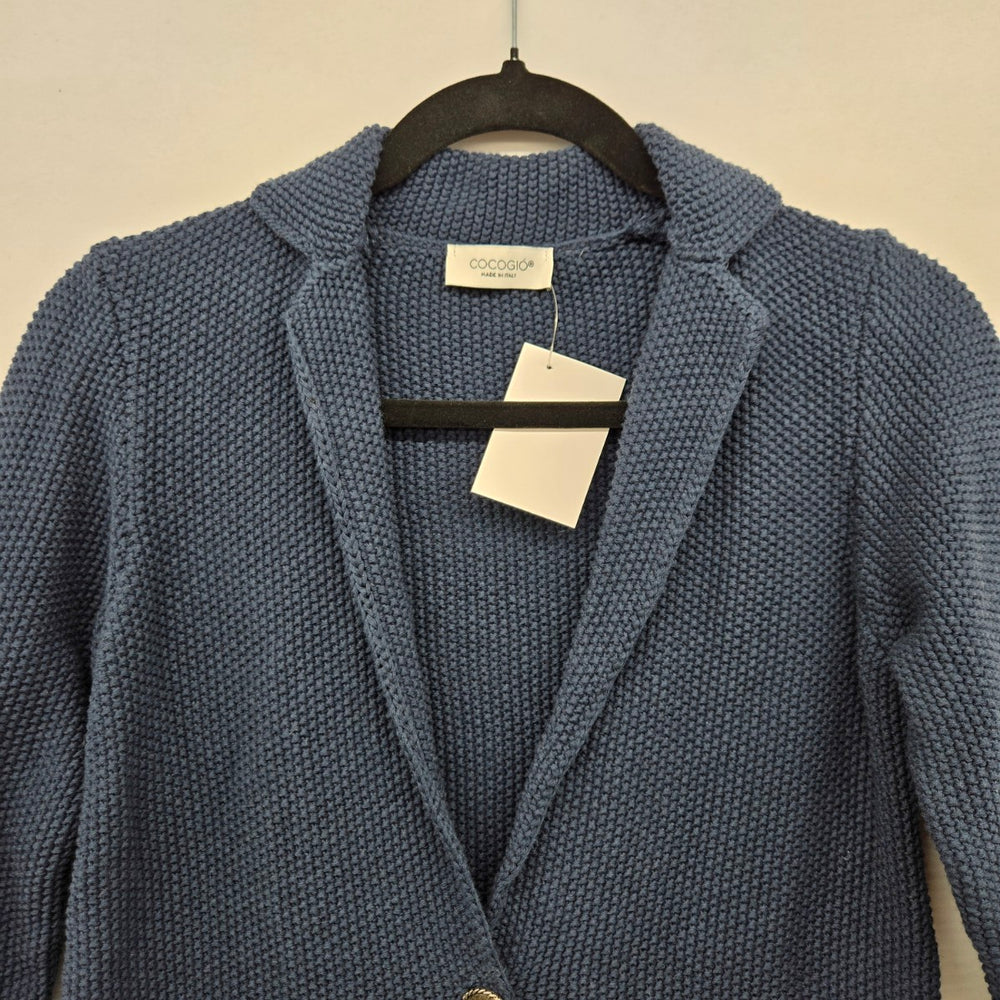 Cocogio Navy Blue Knit Blazer Cardigan Cotton Blend - Size S