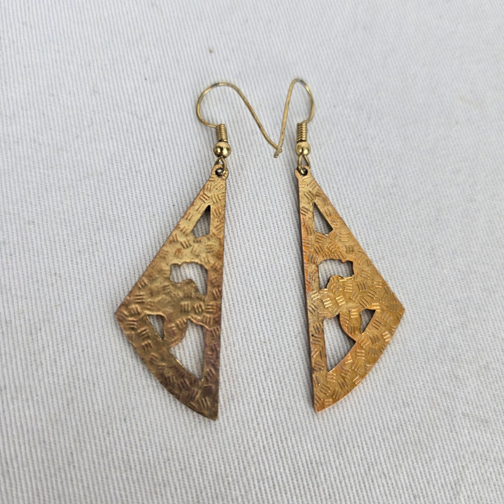 Vintage Cloisonné Cut-Out Geometric Rose & Butterfly Dangle Earrings