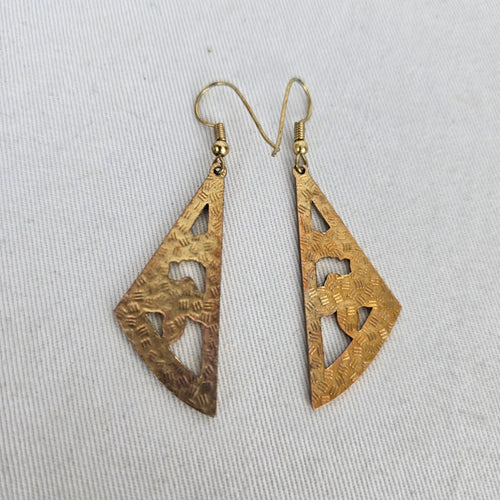 Vintage Cloisonné Cut-Out Geometric Rose & Butterfly Dangle Earrings